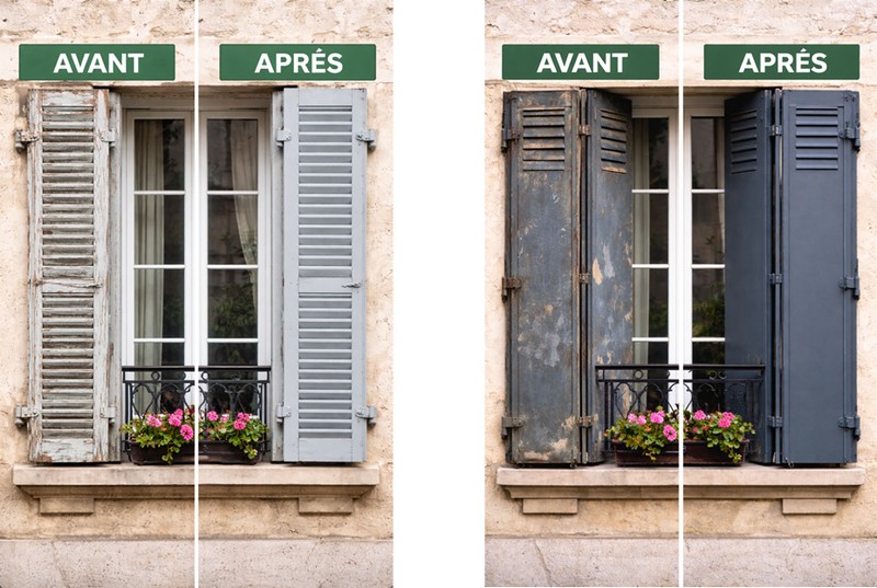 Peinture volets bois - Avant/Après